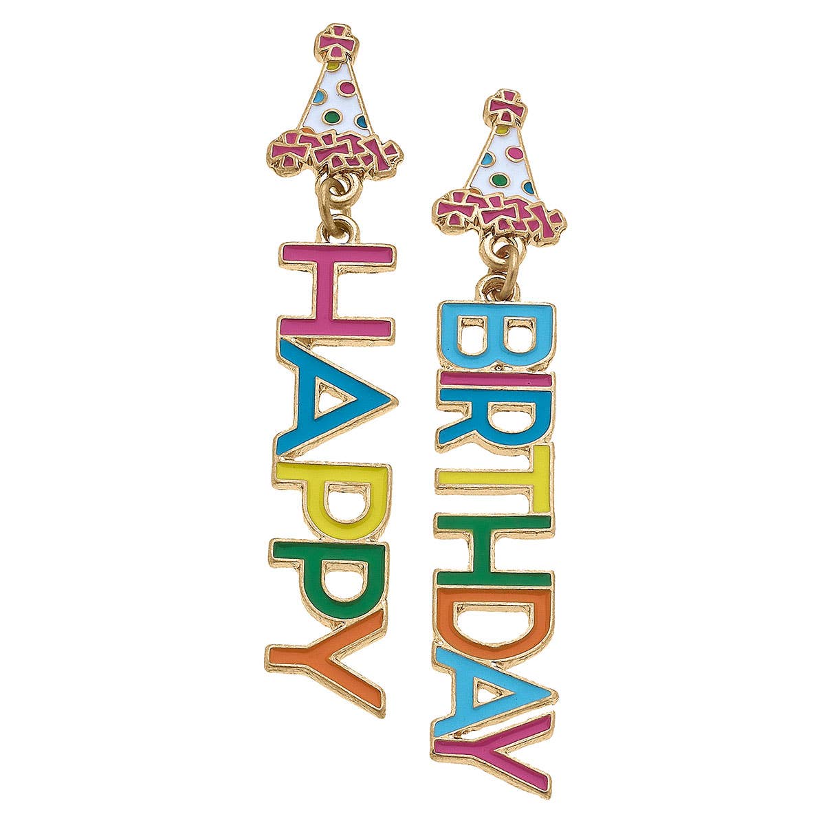 Happy Birthday Enamel Earrings in Rainbow Multi