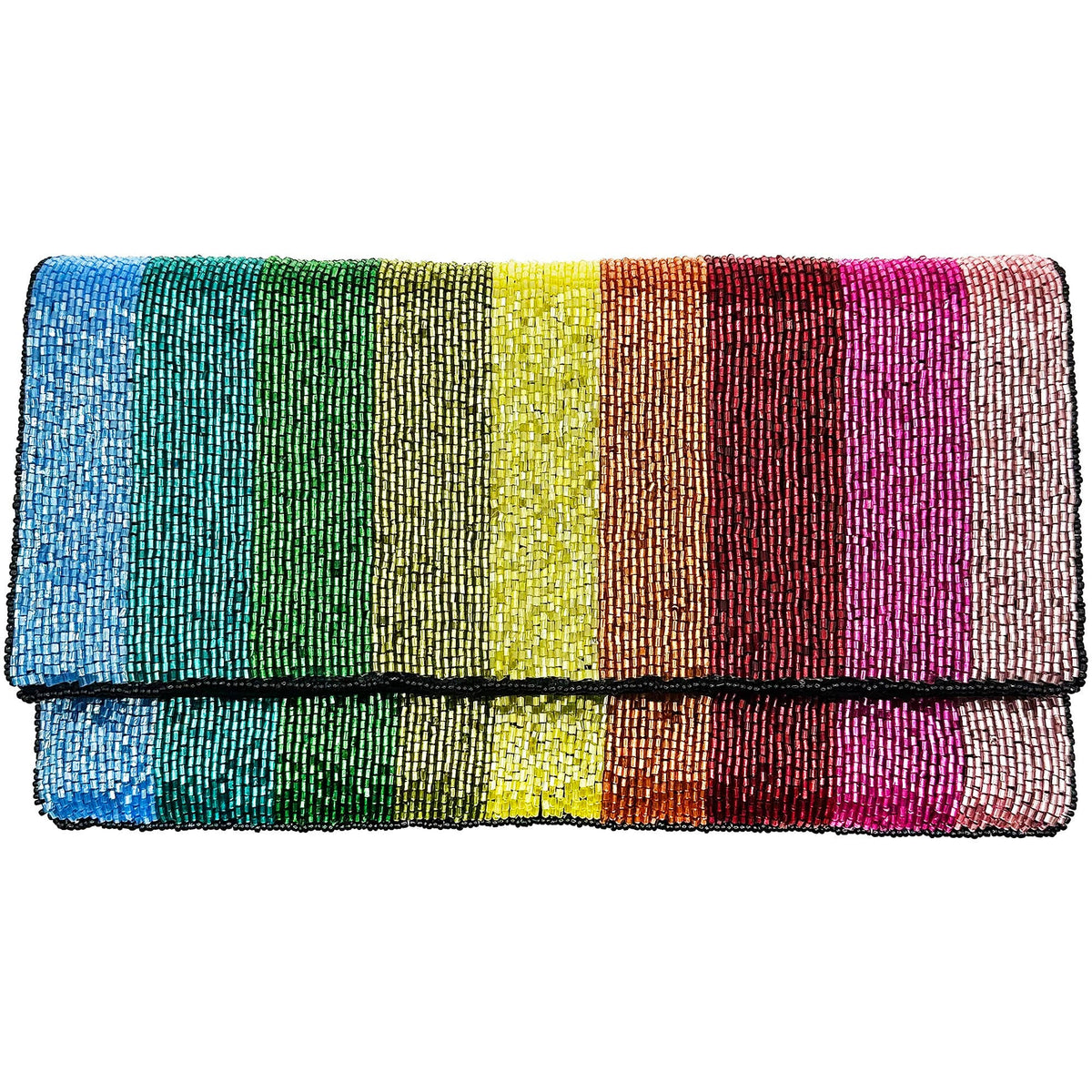 MULTI COLOR STRIPED BEADED CLUTCH