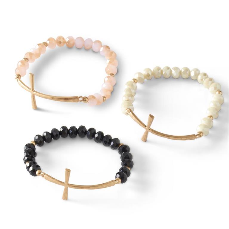 Faceted Bead and Gold Cross Bracelet