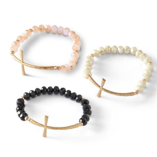 Faceted Bead and Gold Cross Bracelet
