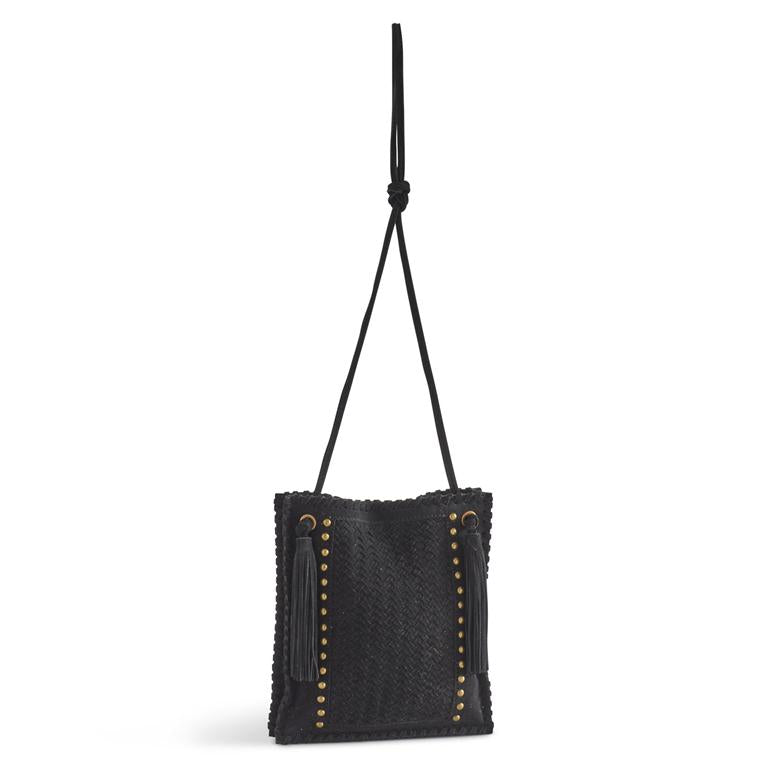 Black Suede Basketweave Crossbody