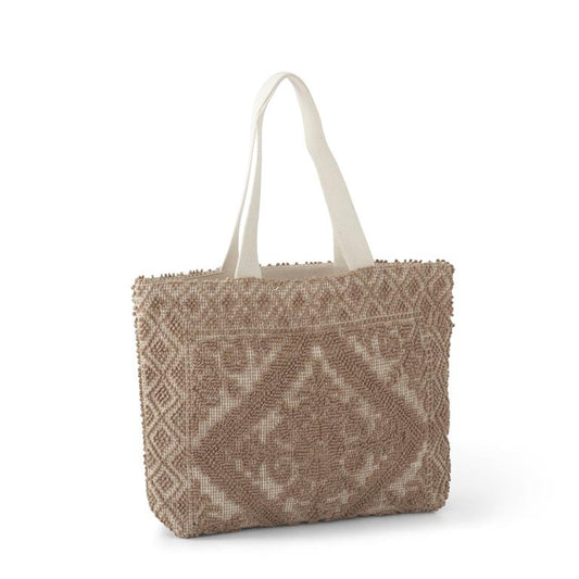 Beige Handle Patterned Tote