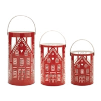 S/3 Red Candle Holder Lanterns