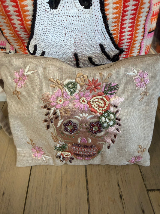 Metallic Skull Makeup Bag