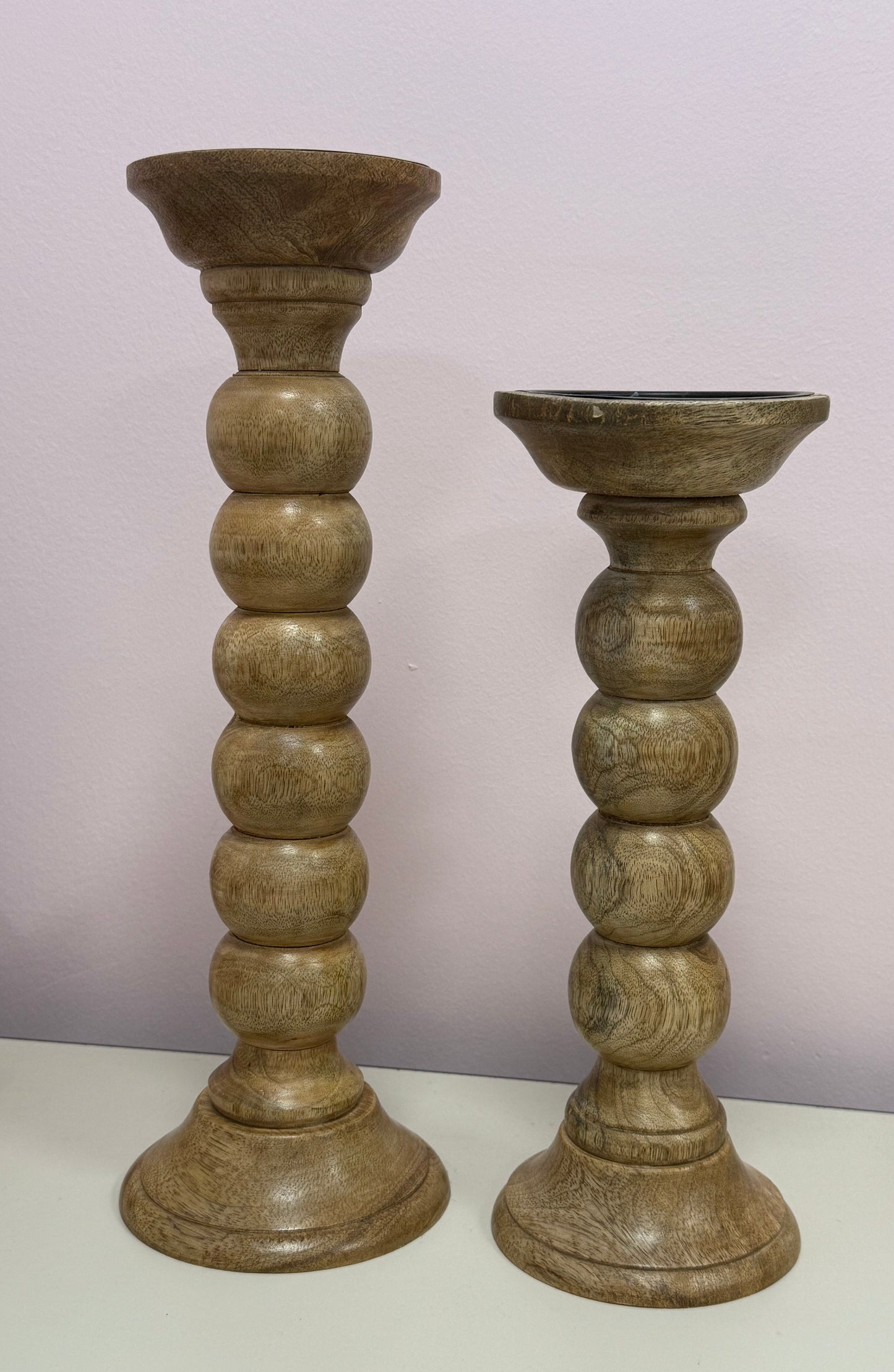 Mango Wood Candle Holder s/2