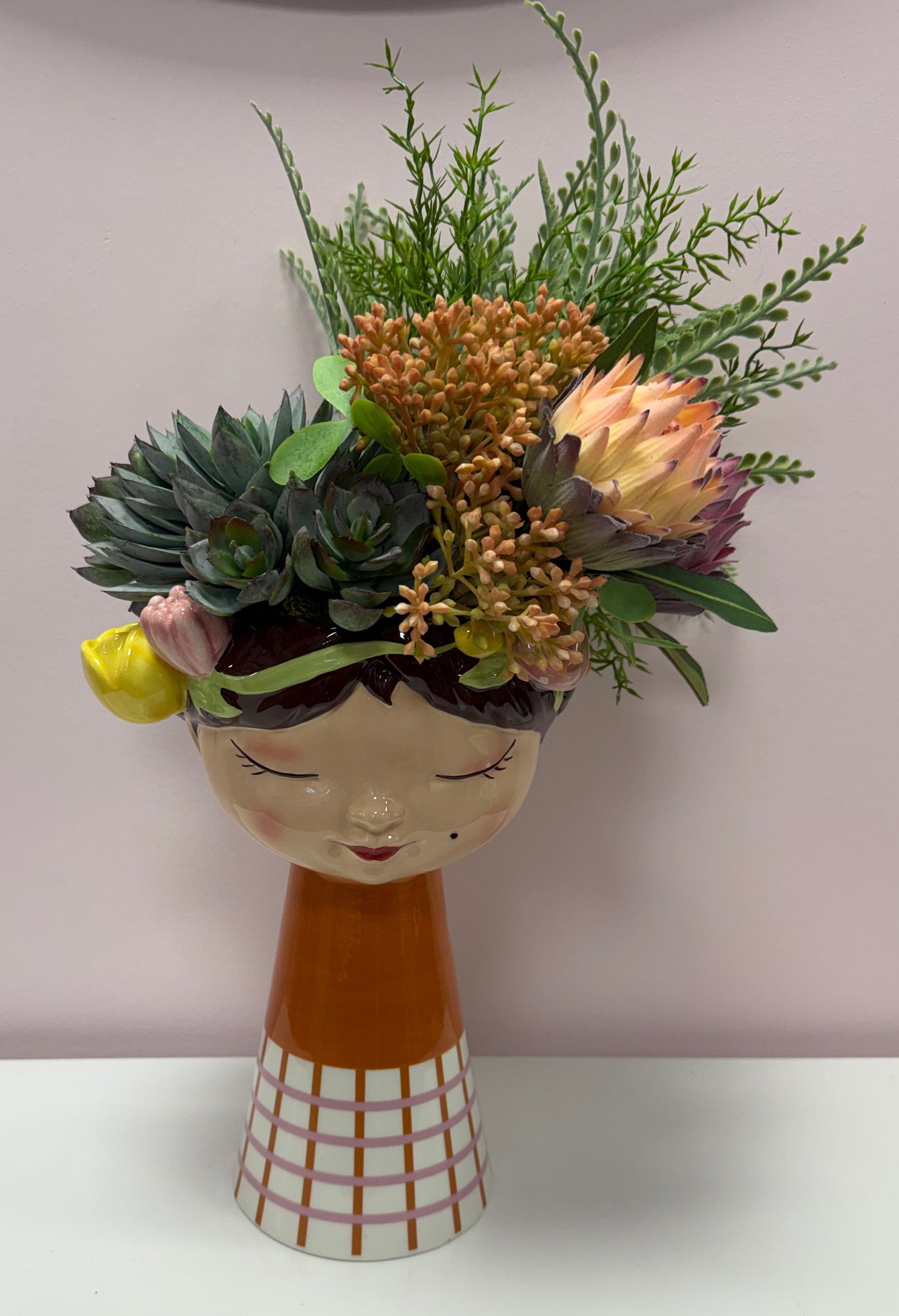 Girl Head Vase w/Florals