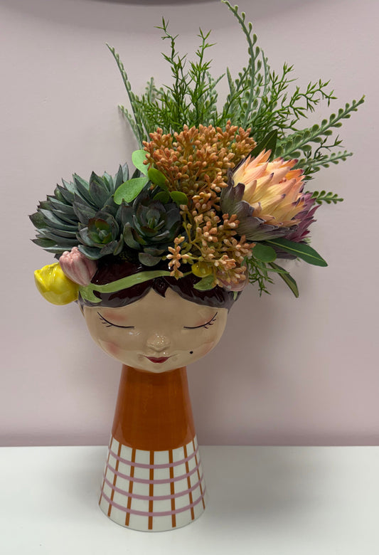 Girl Head Vase w/Florals