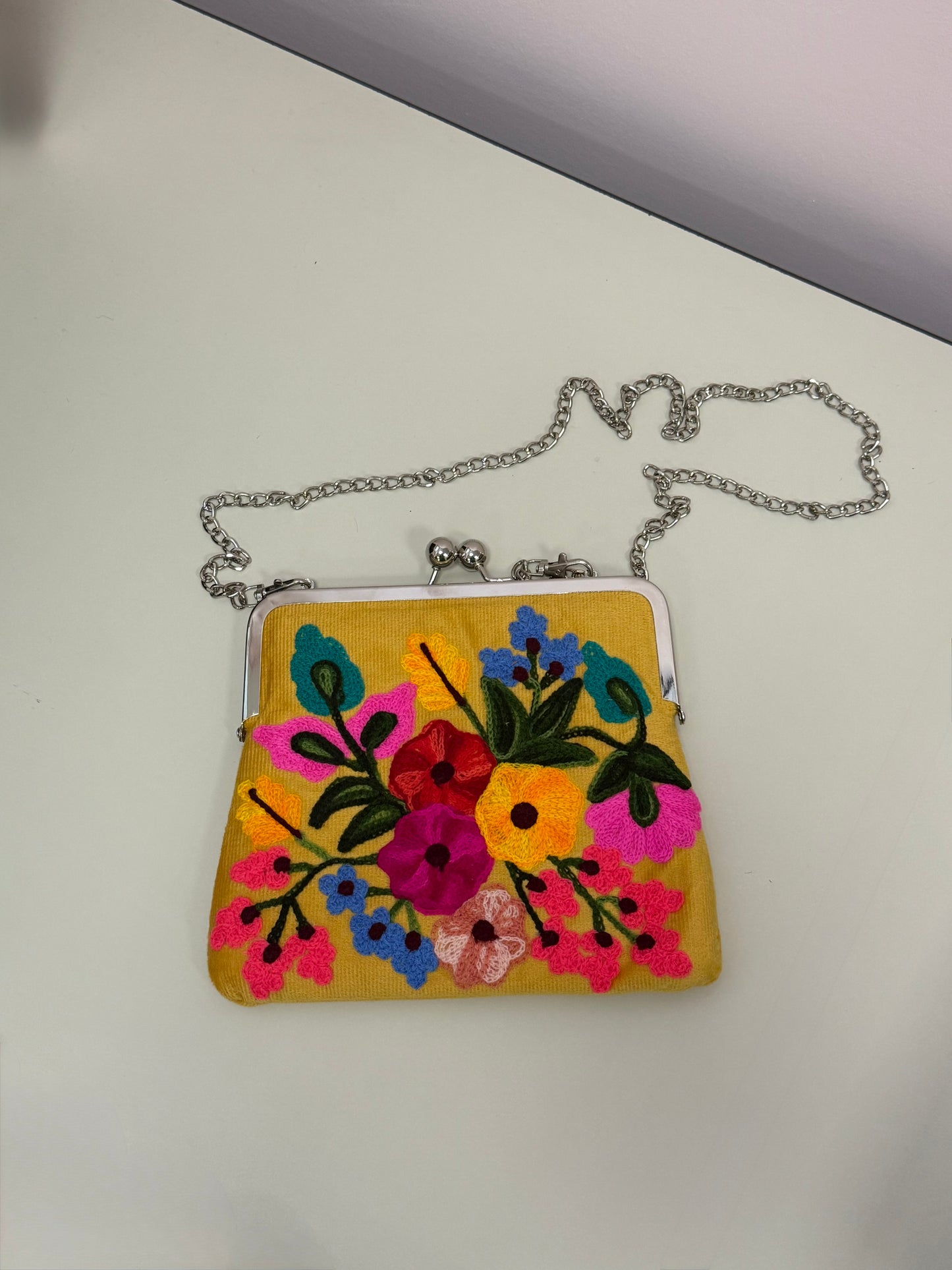 Embroidered Kiss Lock Handbag