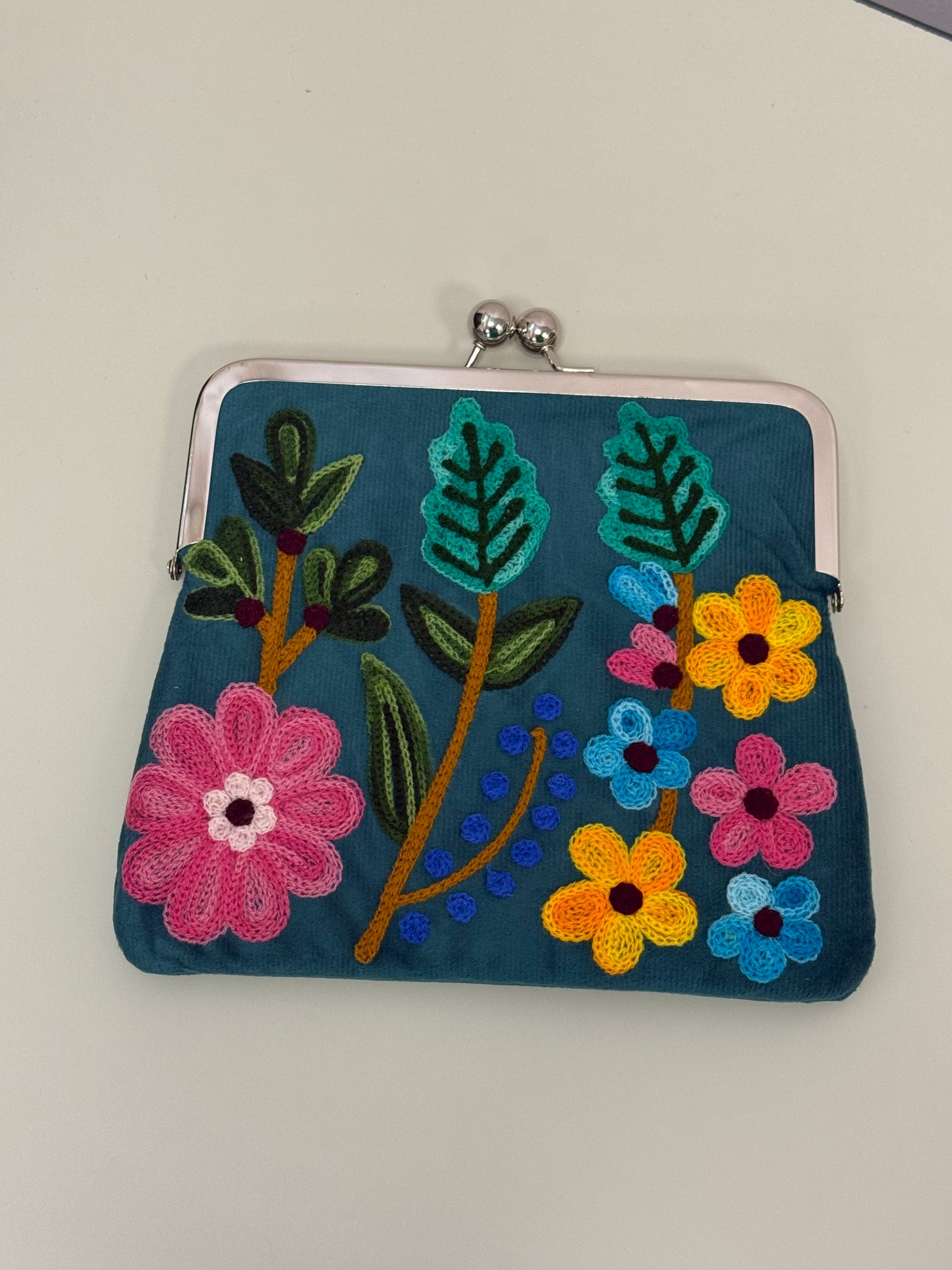 Embroidered Kiss Lock Handbag