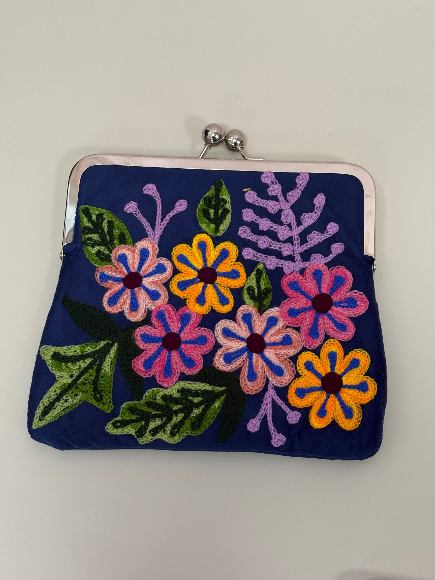 Embroidered Kiss Lock Handbag