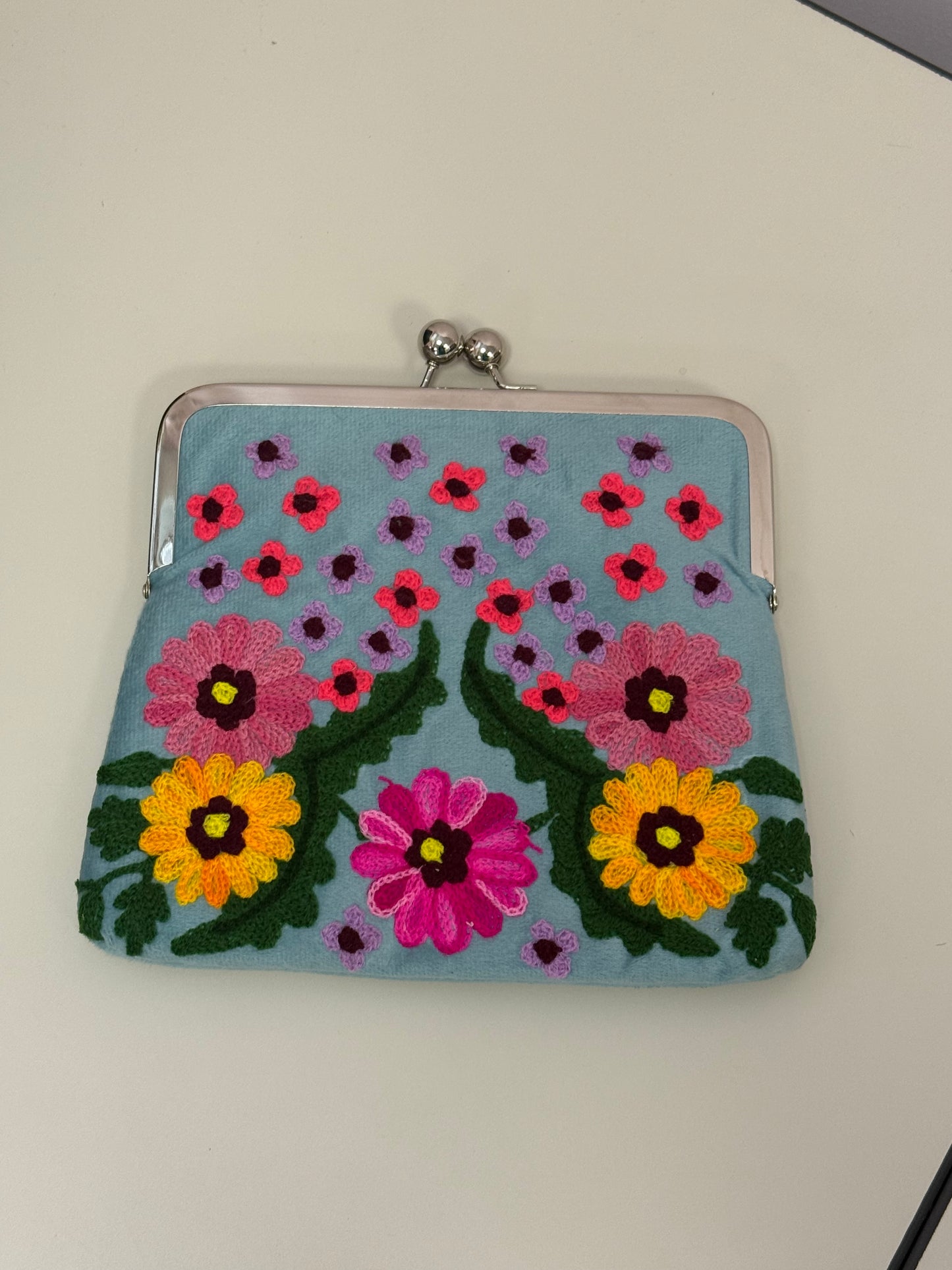 Embroidered Kiss Lock Handbag