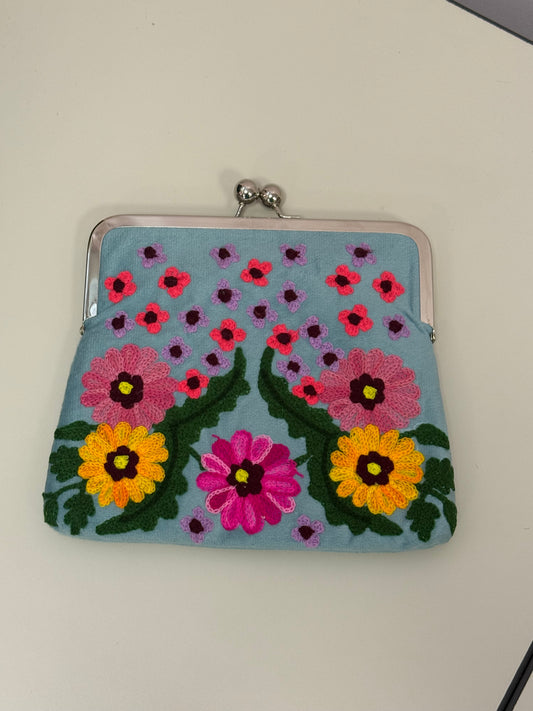 Embroidered Kiss Lock Handbag
