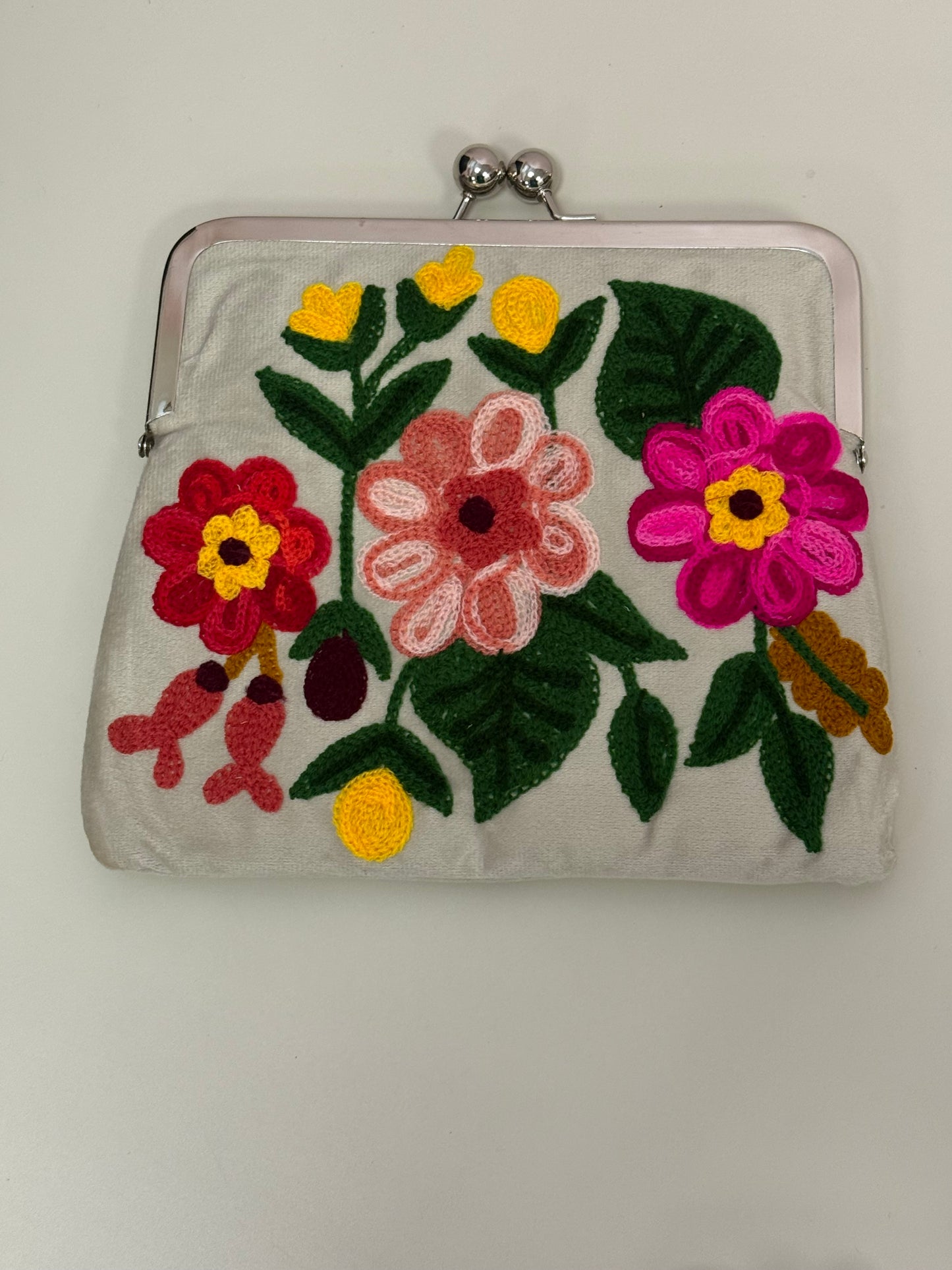 Embroidered Kiss Lock Handbag