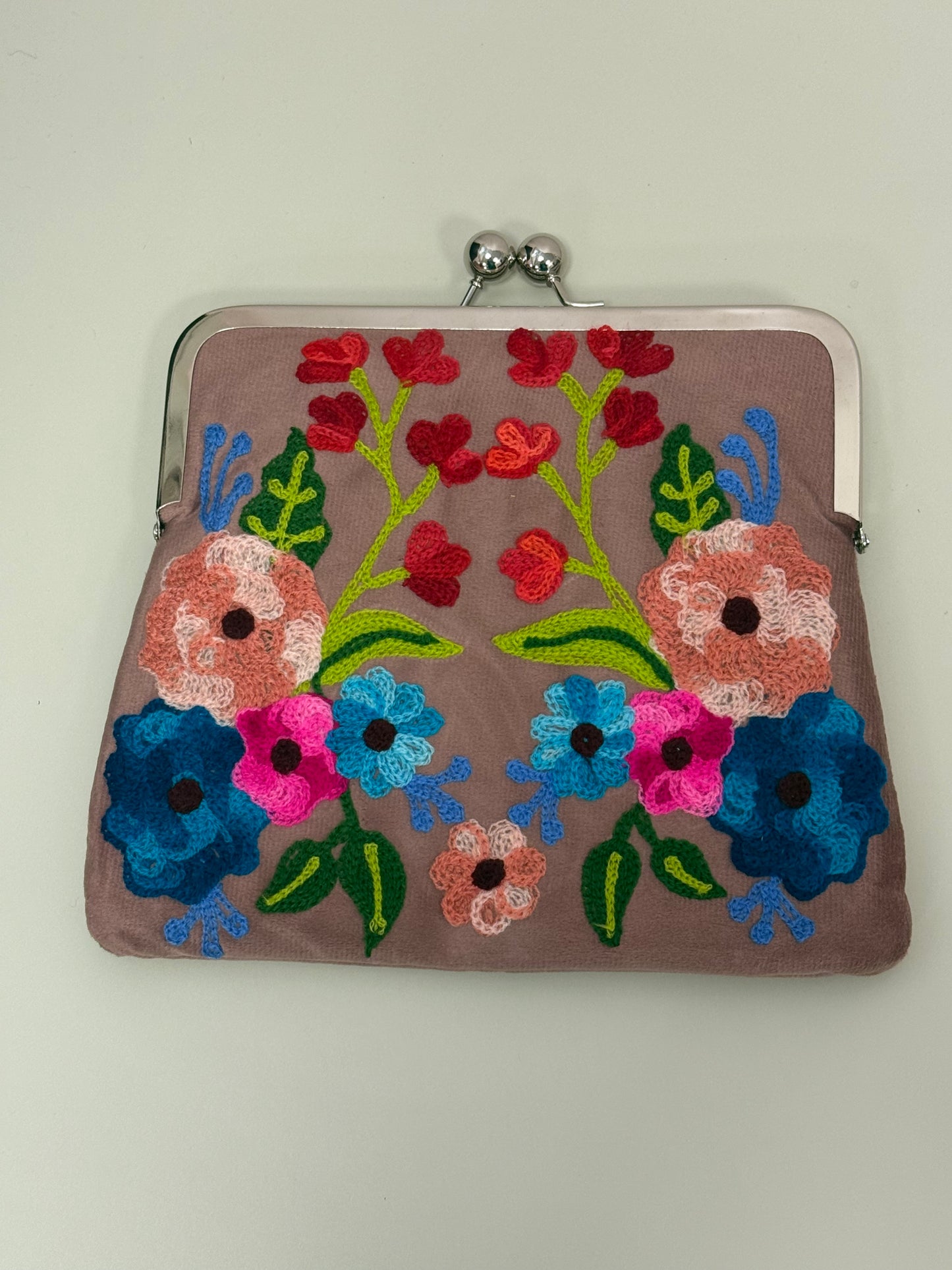 Embroidered Kiss Lock Handbag