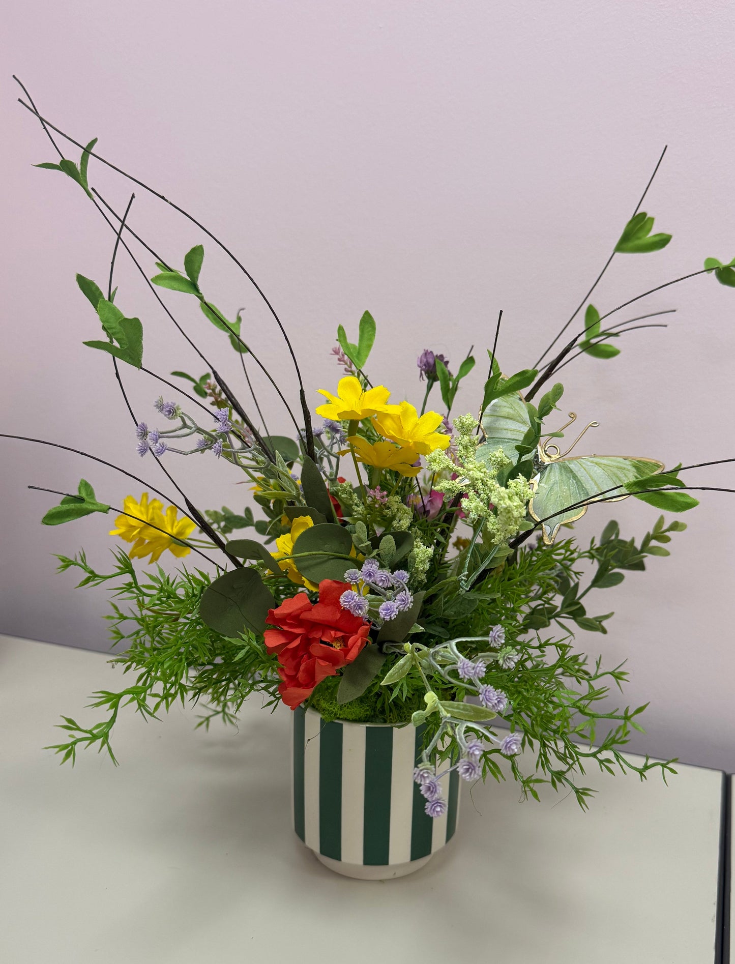 Green & White Pot w/Florals