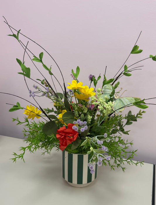 Green & White Pot w/Florals