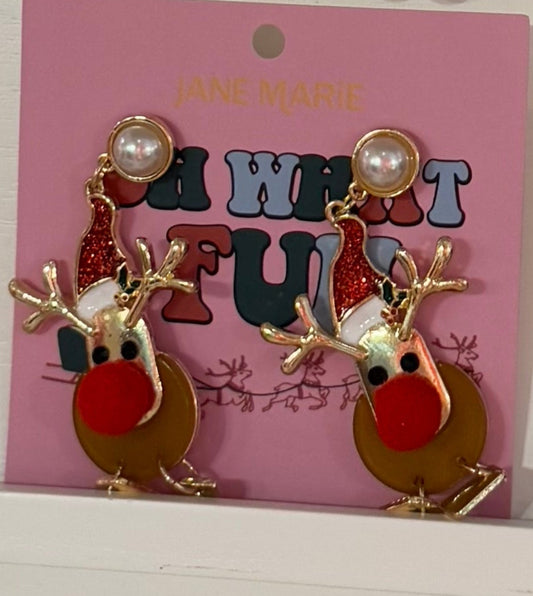 Reindeer with Pom Nose Earrings