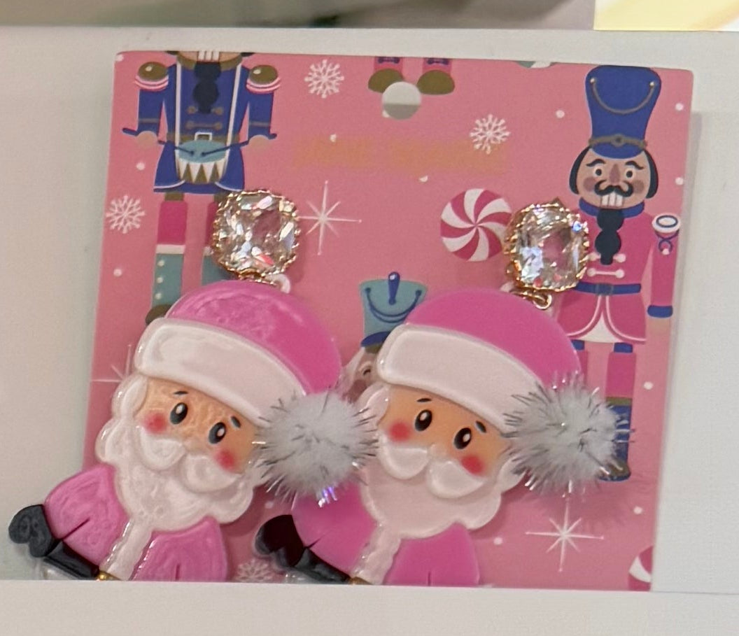 Pink Santa w/ Pom Earrings