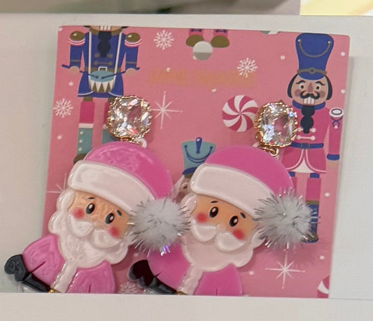 Pink Santa w/ Pom Earrings
