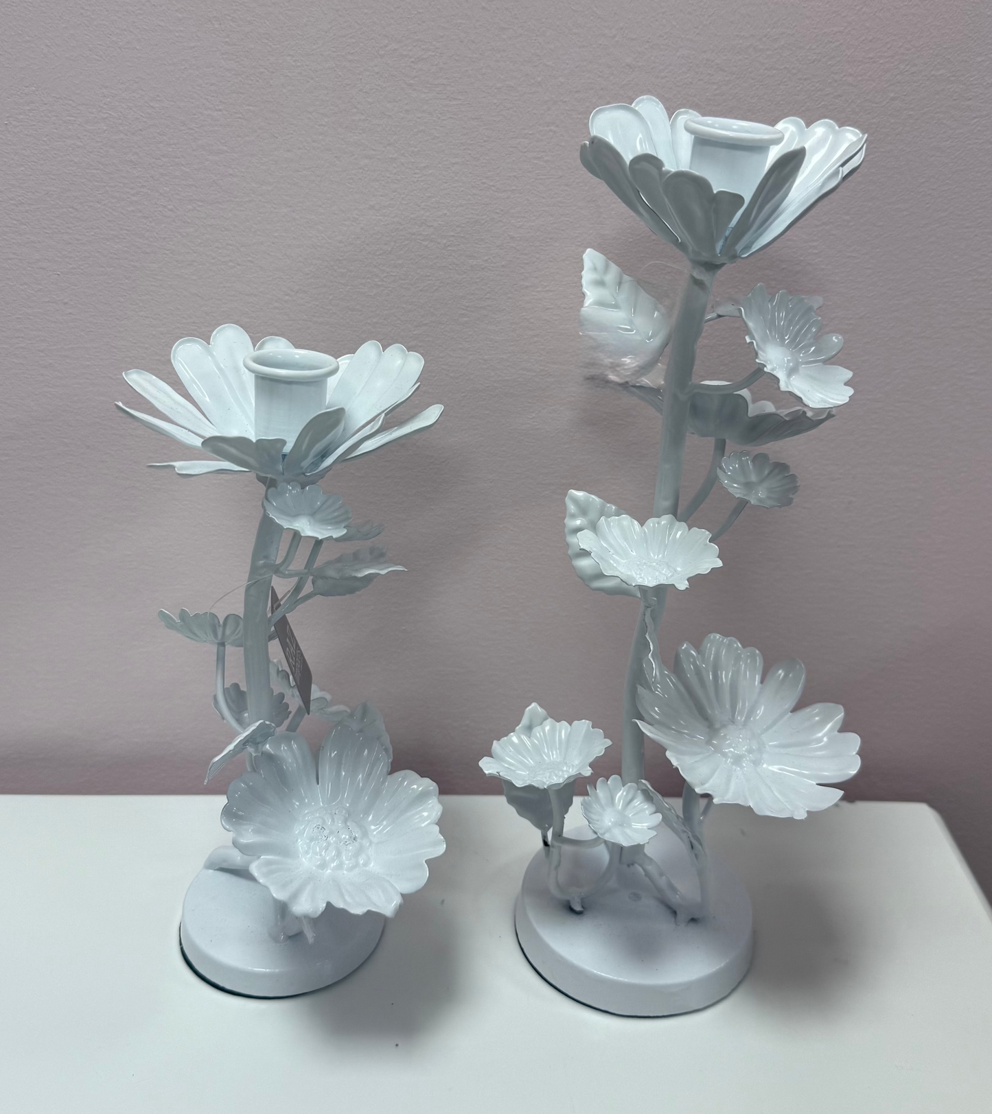 White Floral Candlesticks s/2