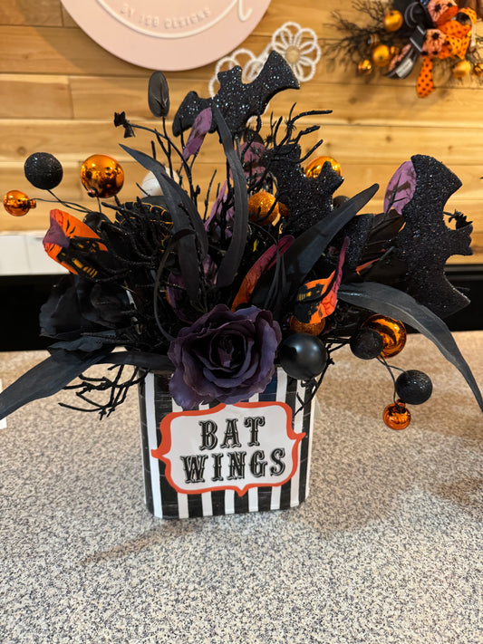 Halloween Floral in Bat Wings Container