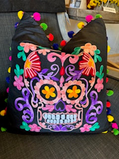 Day of the Dead Embroidered Pillow-Pastels