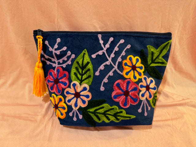 Large Embroidered Make-Up Bag / Navy