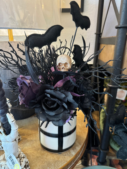 Halloween Arrangement in Black and White Container