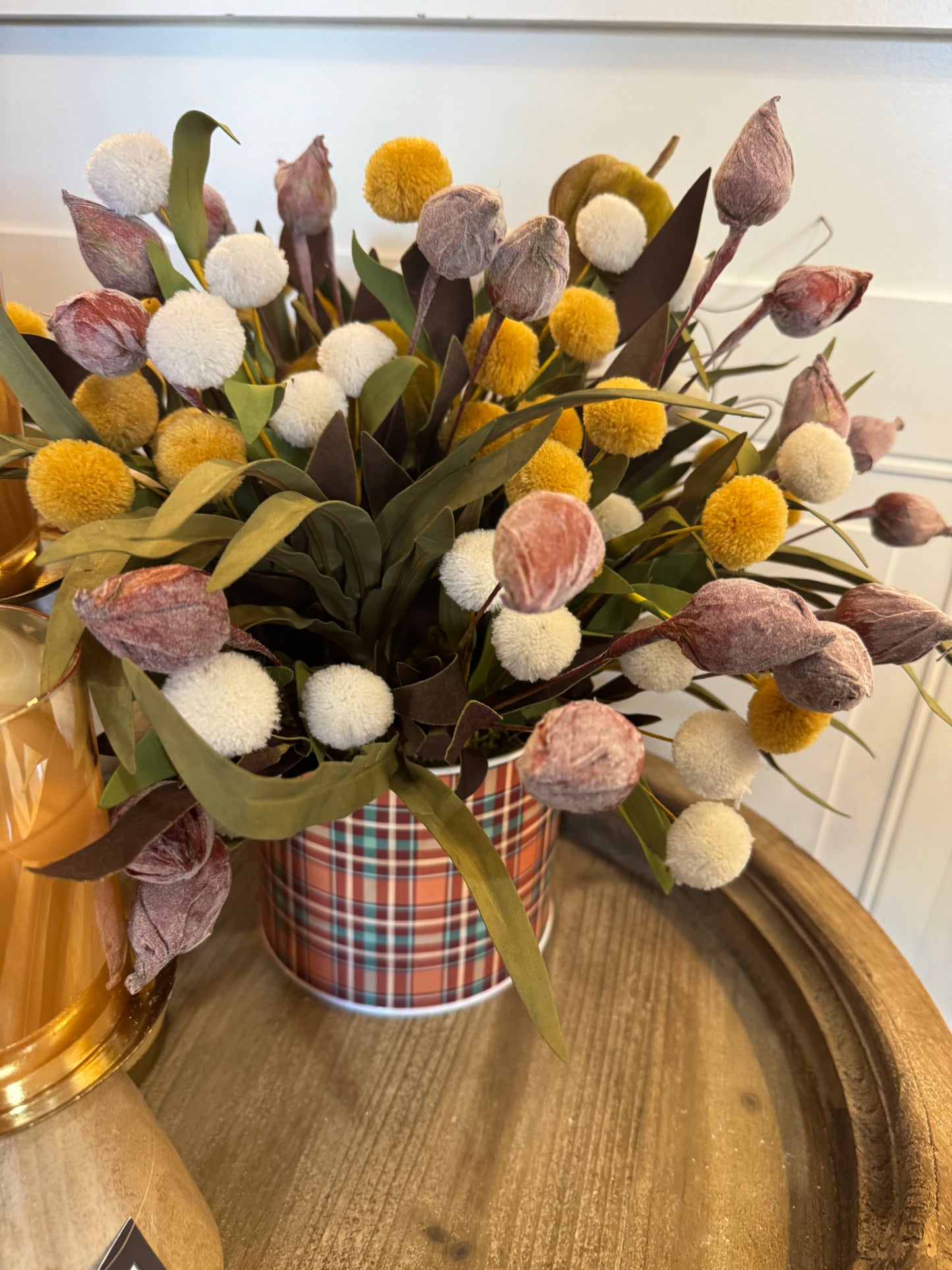 Fall Floral in Plaid Container