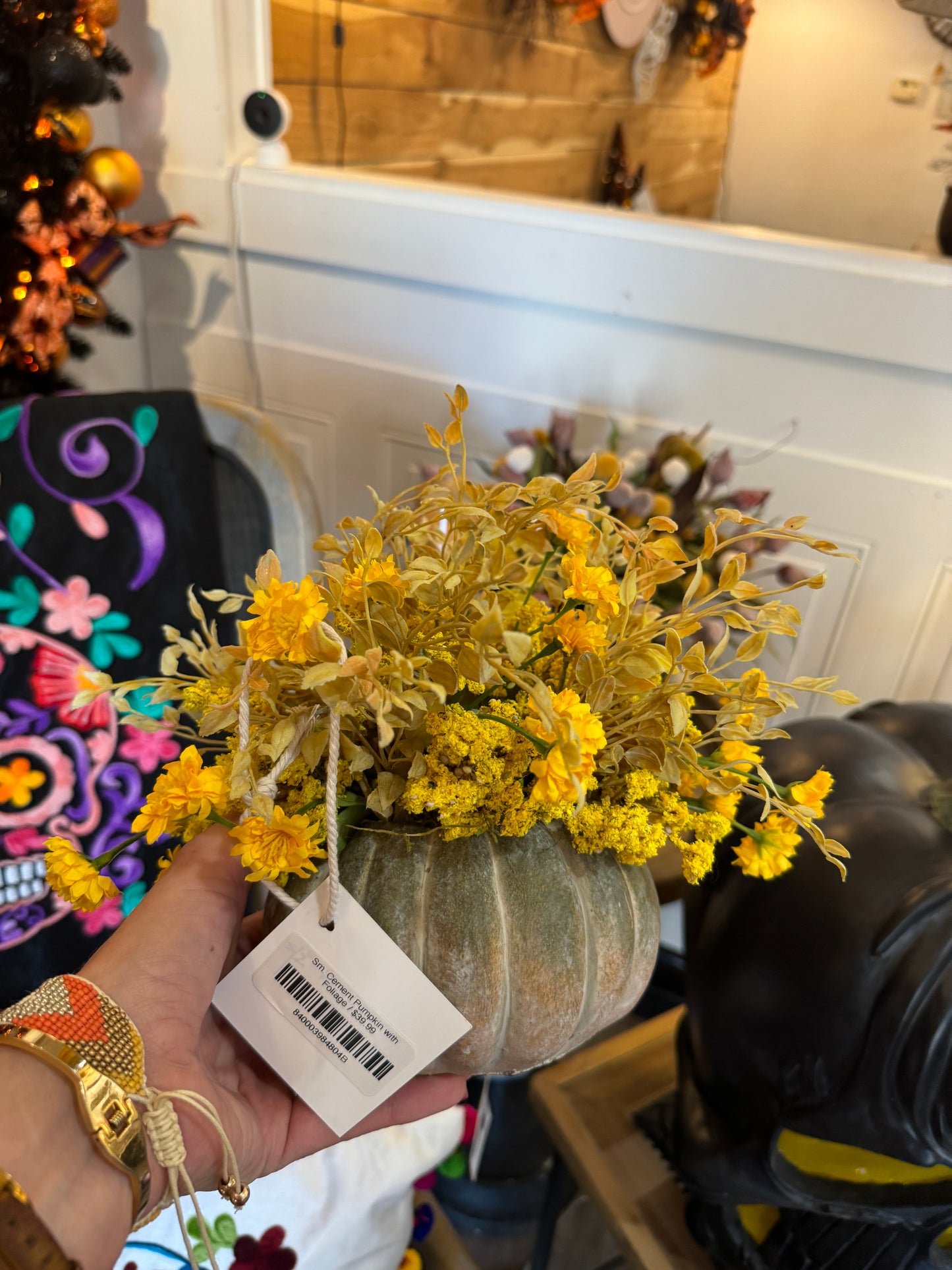 Small Concrete Pumpkin with Fall florals