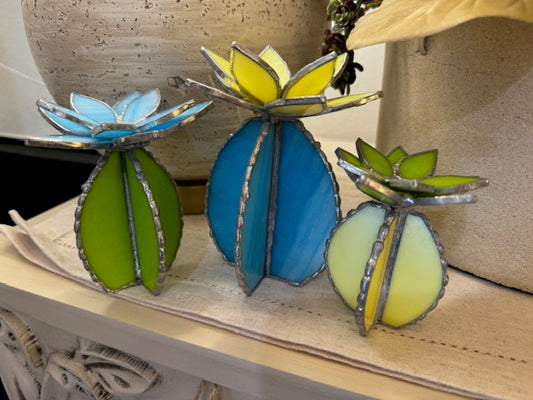 Set of three Stained Glass Cactus