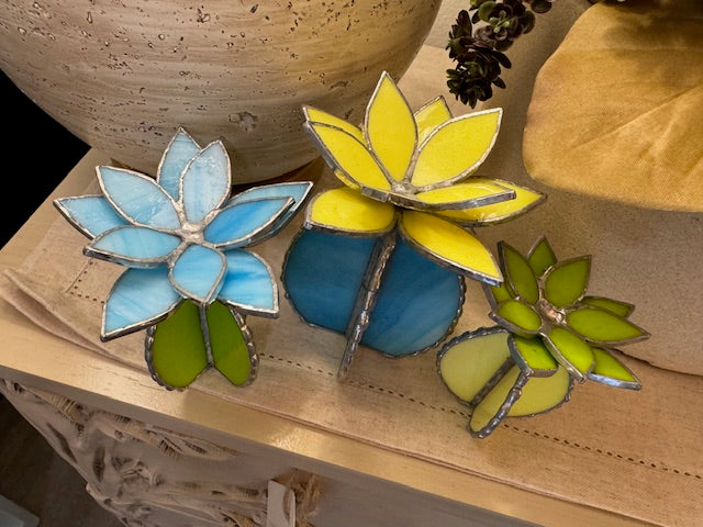 Set of three Stained Glass Cactus