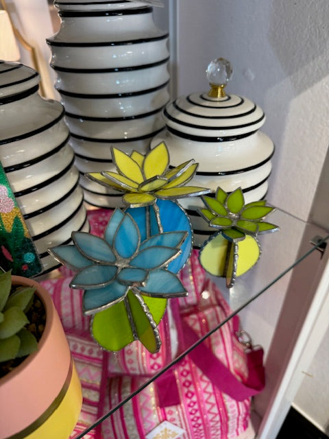 Set of three Stained Glass Cactus