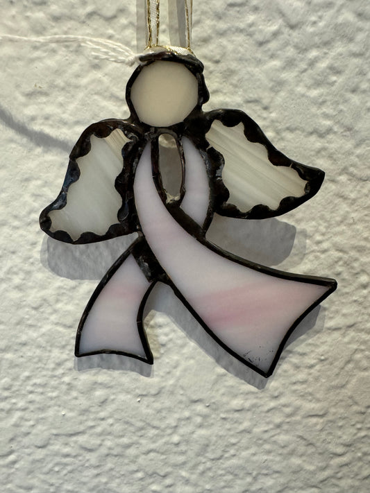 Stained Glass Pink Ribbon Angel