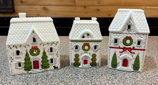 Set of 3 Holiday House Figurines