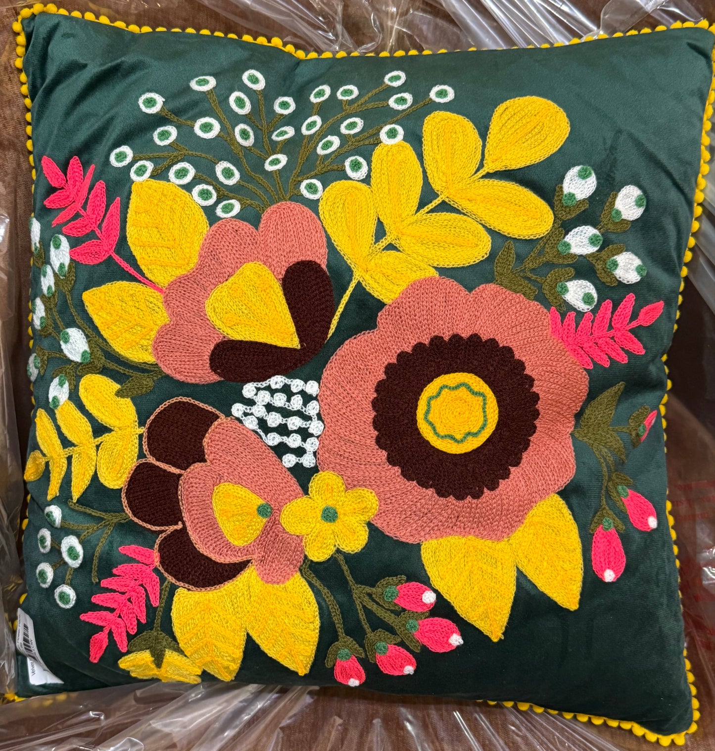 Velvet Pink/Brown Flower Pillow