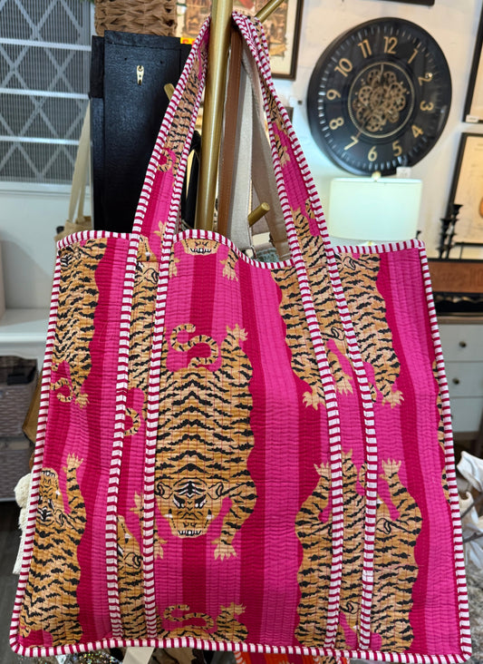 Pink Tiger Quilted Handbag