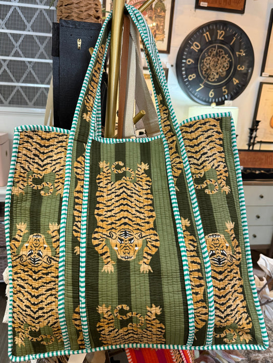 Green Tiger Quilted Handbag