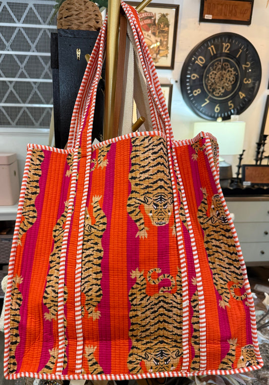 Orange Tiger Quilted Handbag