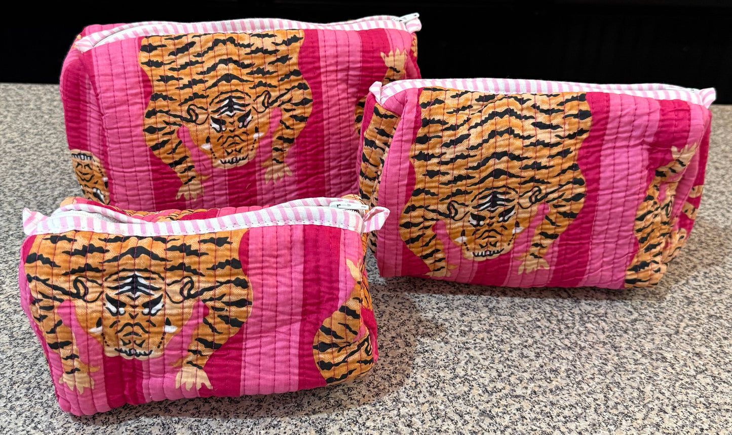 Pink Tiger Makeup Bags Set of 3