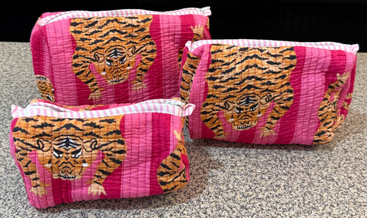 Pink Tiger Makeup Bags Set of 3