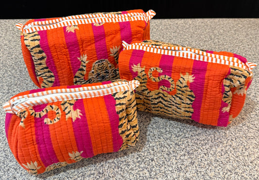 Orange Tiger Makeup Bag Set of 3