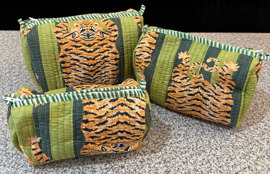 Green Tiger Makeup Bag Set of 3