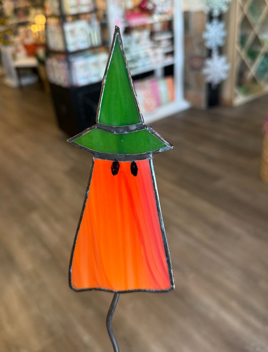 Stained Glass Ghost Witch- Green Hat