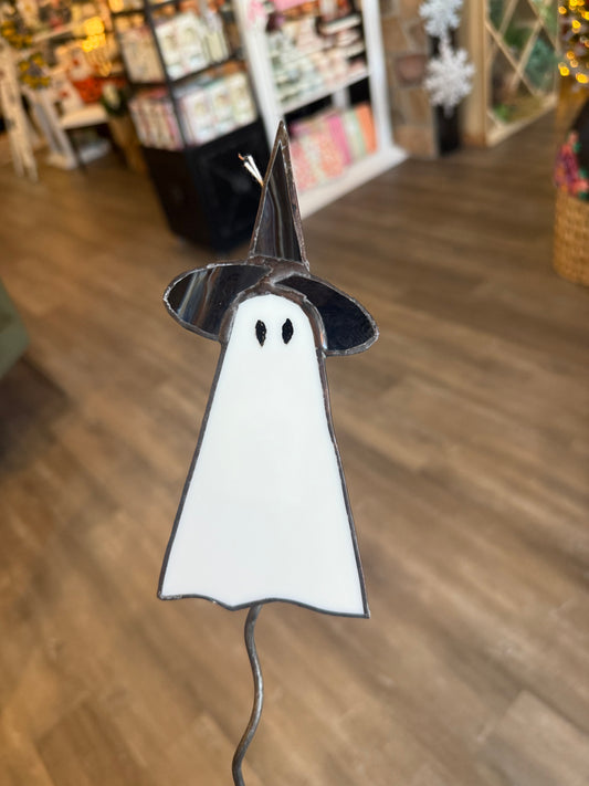 Stained Glass Ghost Witch- Black Hat