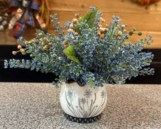 Sm. BW Planter with blue flowers