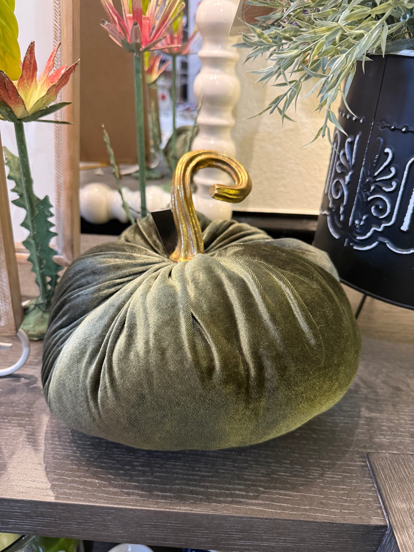 Green Velvet Pumpkin w/ Gold Stem