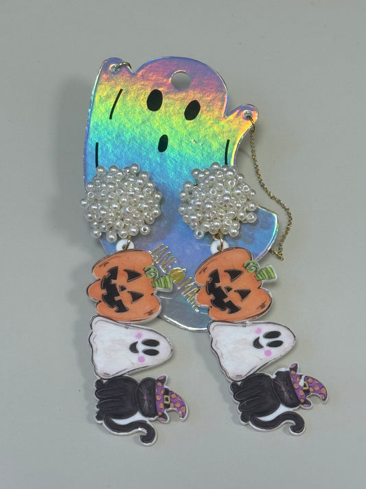 Pumpkin Ghost Cat Earrings