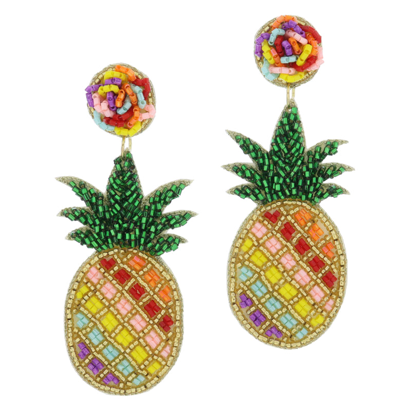 Multicolor Beaded Pineapple Earrings