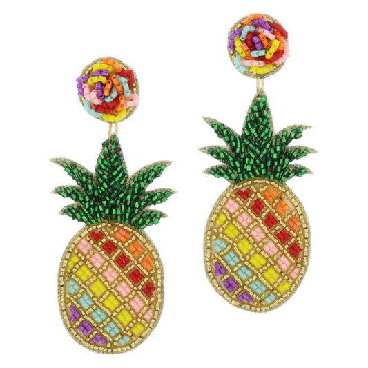 Multicolor Beaded Pineapple Earrings